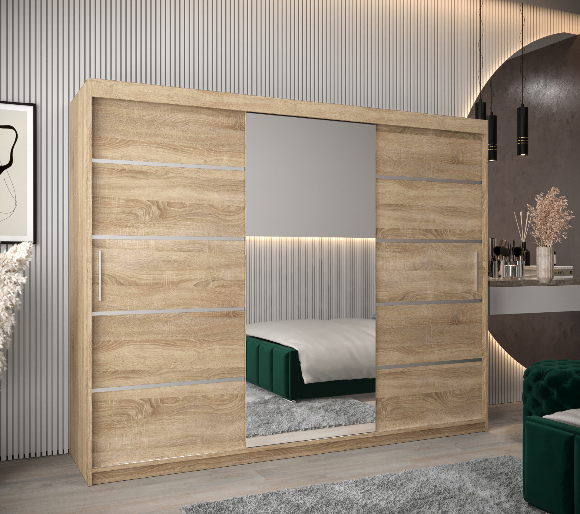 Šatní skříň Abi V2 Economy Barva korpusu: Dub - sonoma, Rozměry: 250 cm, Dveře: Dub sonoma