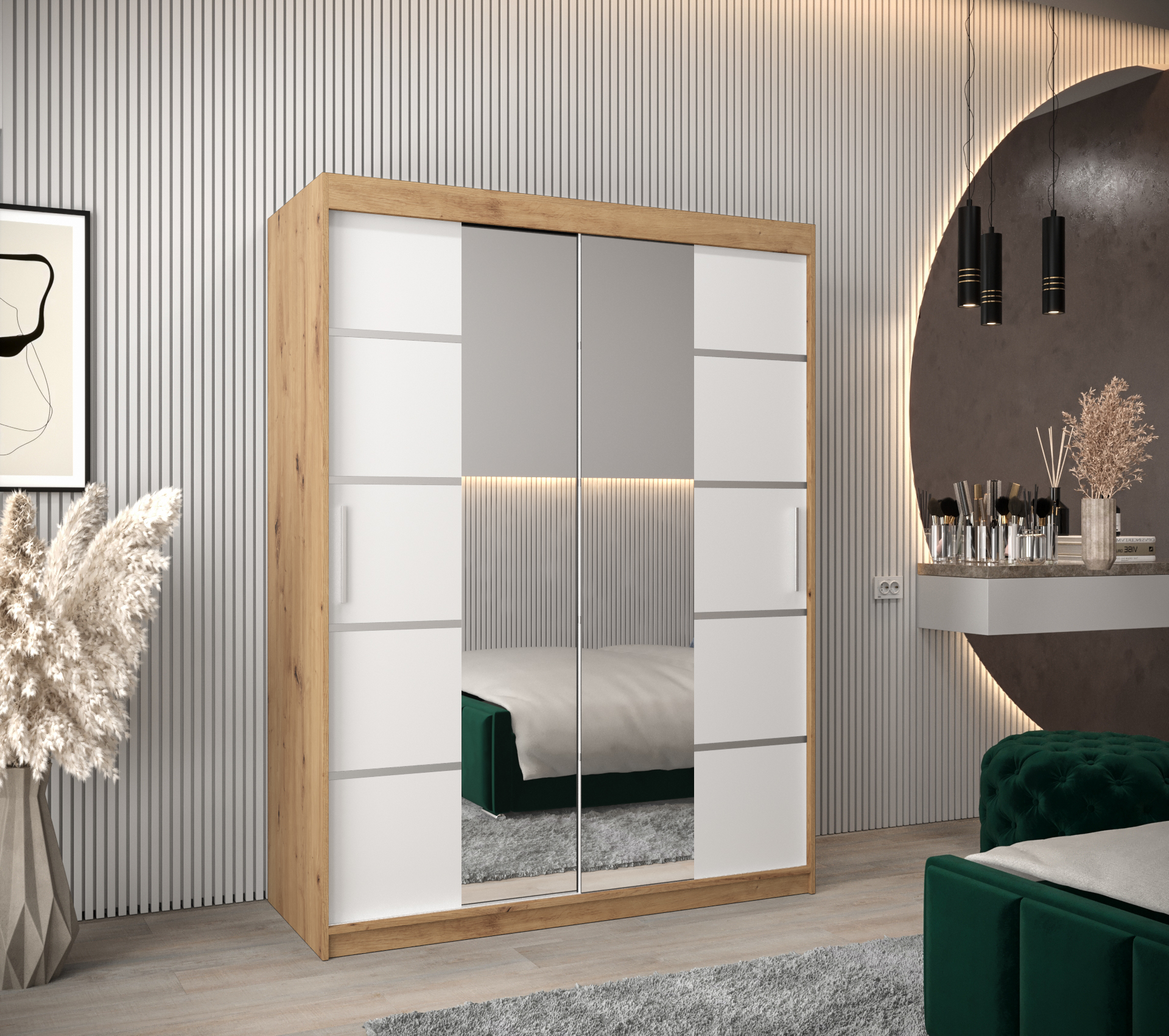Šatní skříň Abi V4 Barva korpusu: Dub artisan, Rozměry: 150 cm, Dveře: Bílá