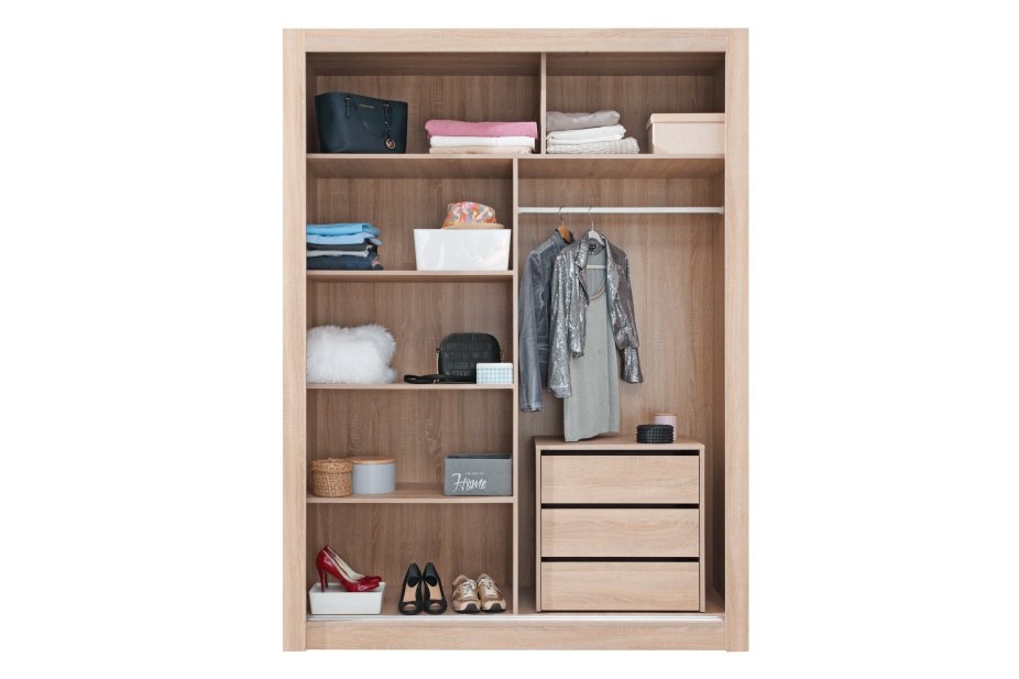 Šatní skříň angelika s posuvnými dveřmi a kontejnerem iii - dub sonoma