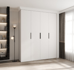 Šatní skříň Como 4 - hloubka 40 cm Rozměry: 200 cm, Pásky / úchyty: Černá, Barva korpusu + barva dveří: Bílá