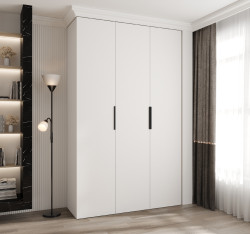 Šatní skříň Como 4 - hloubka 50 cm Rozměry: 150 cm, Pásky / úchyty: Černá, Barva korpusu + barva dveří: Bílá