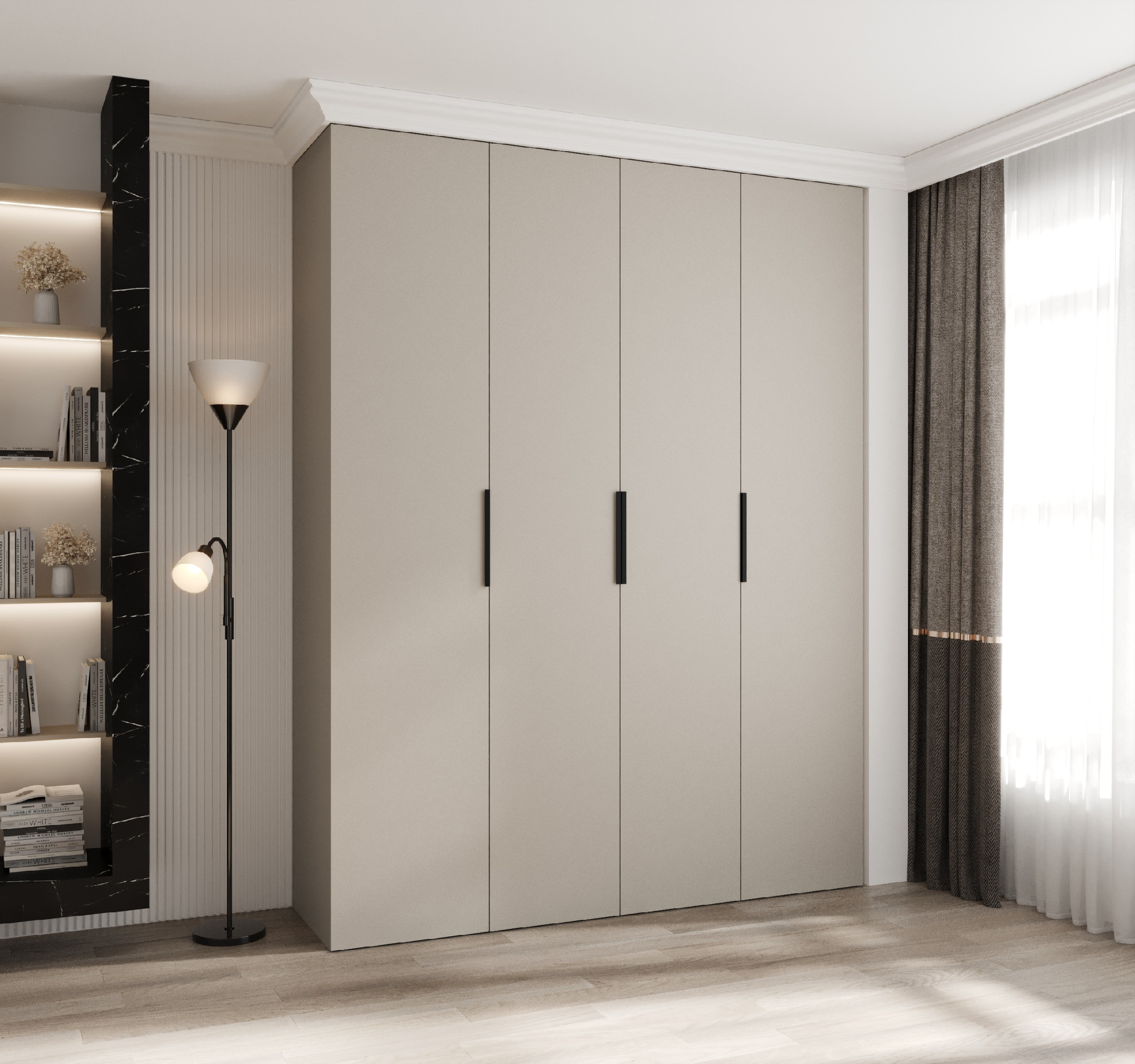 Šatní skříň Como 4 - hloubka 50 cm Rozměry: 190 cm, Pásky / úchyty: Černá, Barva korpusu + barva dveří: Kašmír