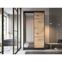 Šatní skříň Esville II Barva korpusu: Černá, Rozměry: 120 cm, Dveře: Dub artisan + zrcadlo