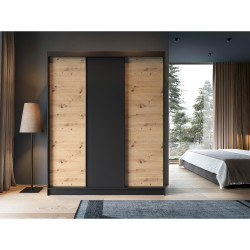 Šatní skříň Esville III Barva korpusu: Černá, Rozměry: 180 cm, Dveře: Dub artisan - bez zrcadla