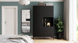 Šatní skříň Lanzzi 120 Barva korpusu: Černá, Dveře: Černé