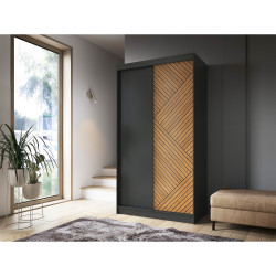 Šatní skříň Marrphy II Barva korpusu: Černá, Rozměry: 120 cm, Dveře: Dub caramel + černá