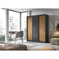 Šatní skříň Marrphy III Barva korpusu: Černá, Rozměry: 180 cm, Dveře: Dub caramel + černá