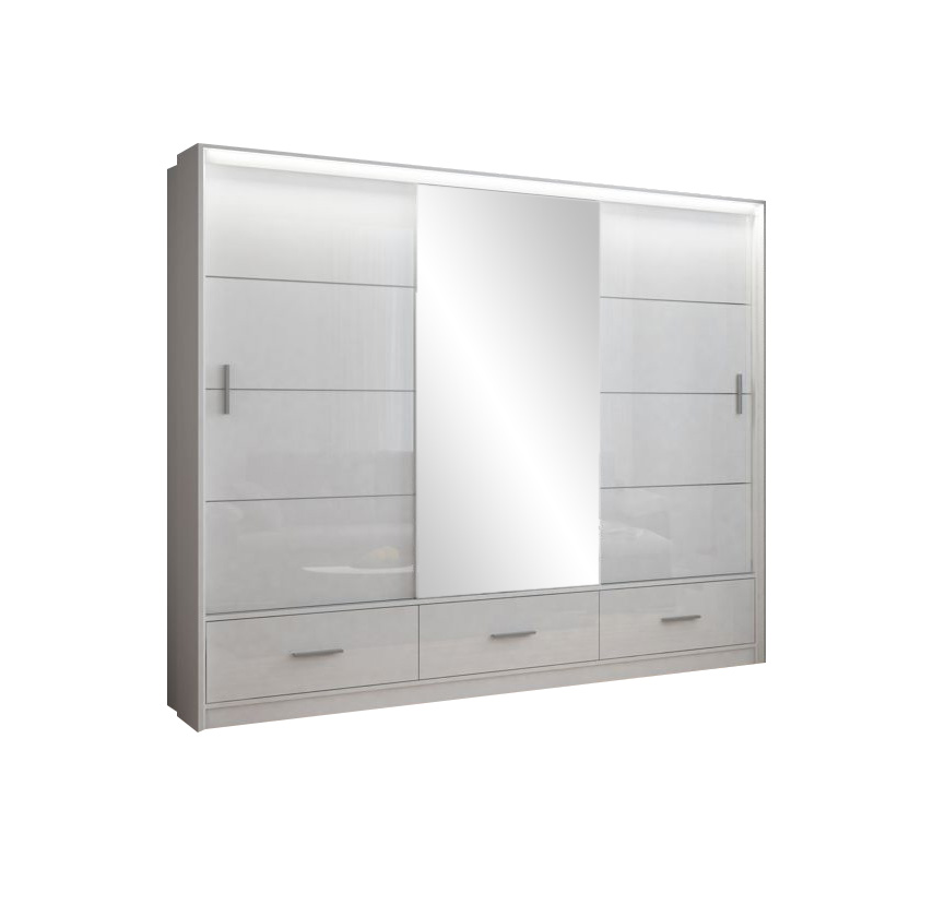 Šatní skříň Marsylia lesk Barva korpusu: Bílý lesk, Rozměry: 255 cm
