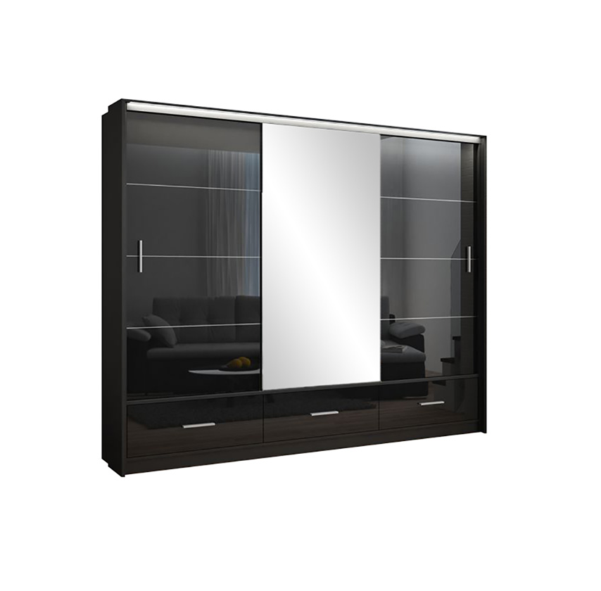 Šatní skříň Marsylia lesk Barva korpusu: Černý lesk, Rozměry: 255 cm