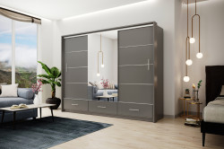 Šatní skříň Marsylia mat Barva korpusu: Grafit mat/ zrcadlo, Rozměry: 255 cm