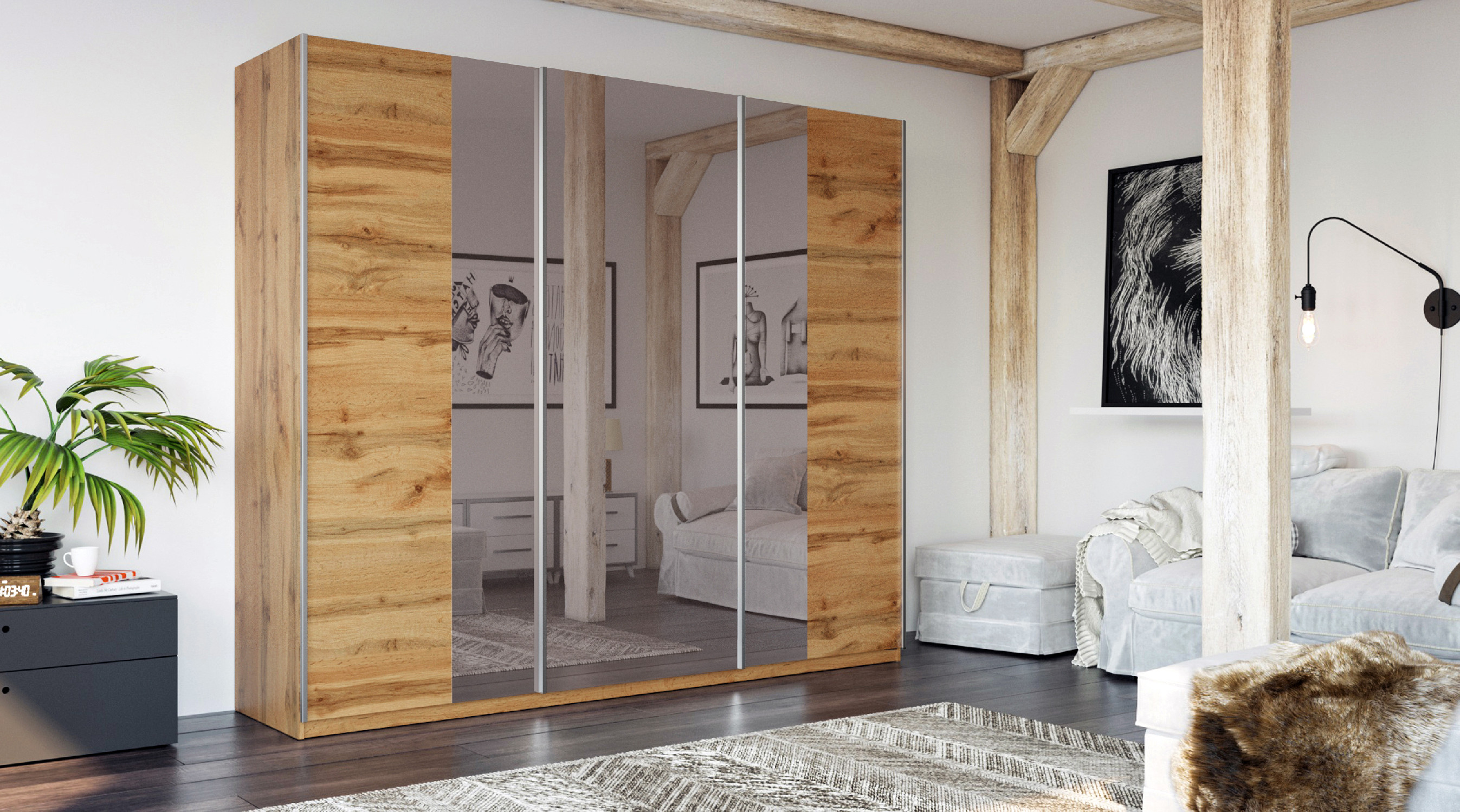 Šatní skříň Praga Barva korpusu: Dub - wotan, Rozměry: 250 cm