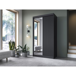 Šatní skříň Prescco II Barva korpusu: Černá, Rozměry: 120 cm, Dveře: Černá + zrcadlo