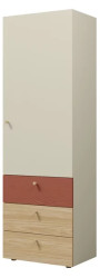 Šatní skříň Yuki 4 Barva korpusu: šedobéžová/ dub olejovaný/ koral