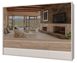 Sedmidveřová šatní skříň se zrcadly a led osvětlením artemisia - dub