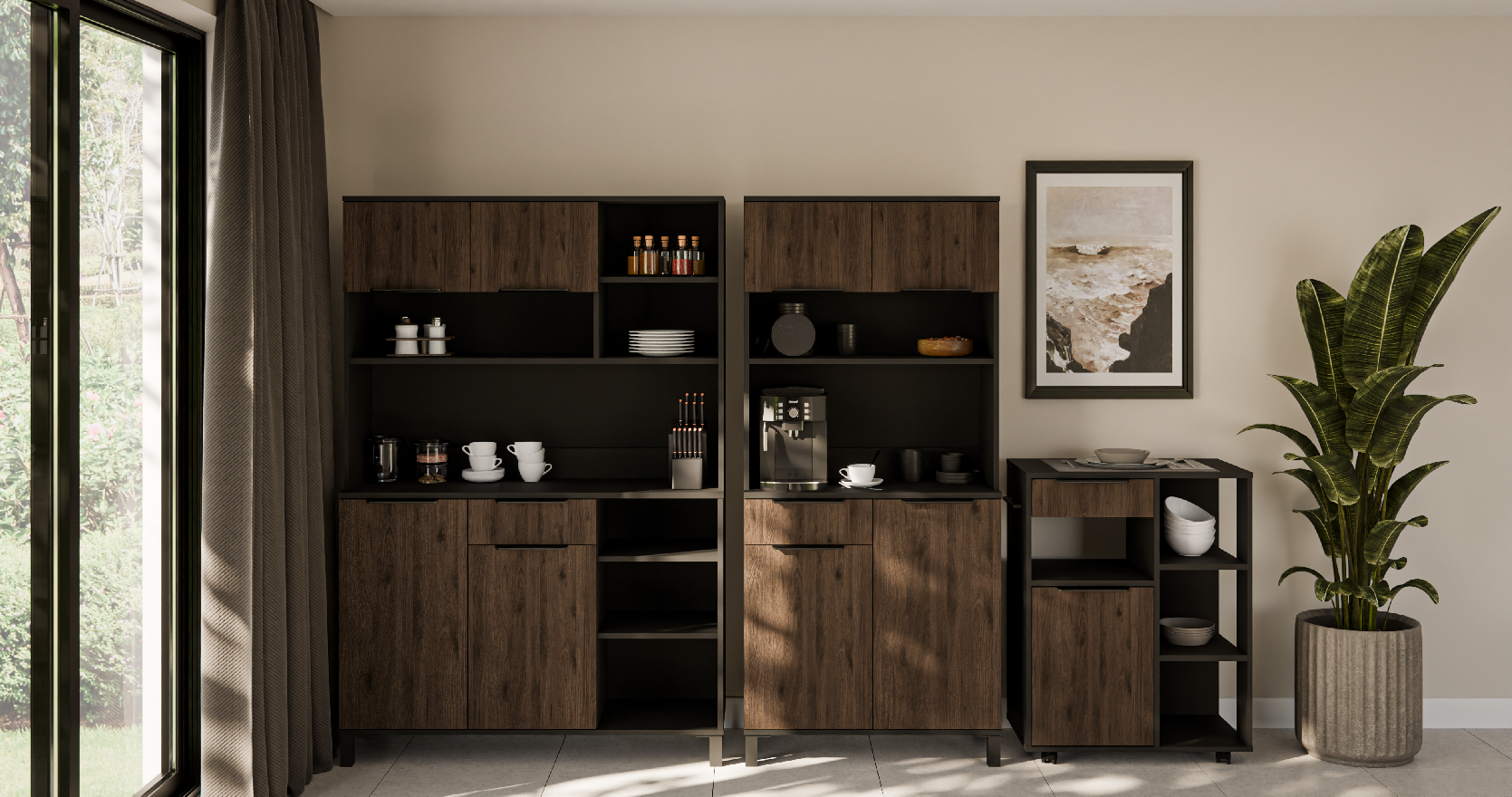 Sestava Monza Barva korpusu: Černá, Barva dvířek: Ořech okapi