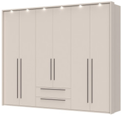 Šestidveřová šatní skříň se zásuvkami a led osvětlením i baptiste -