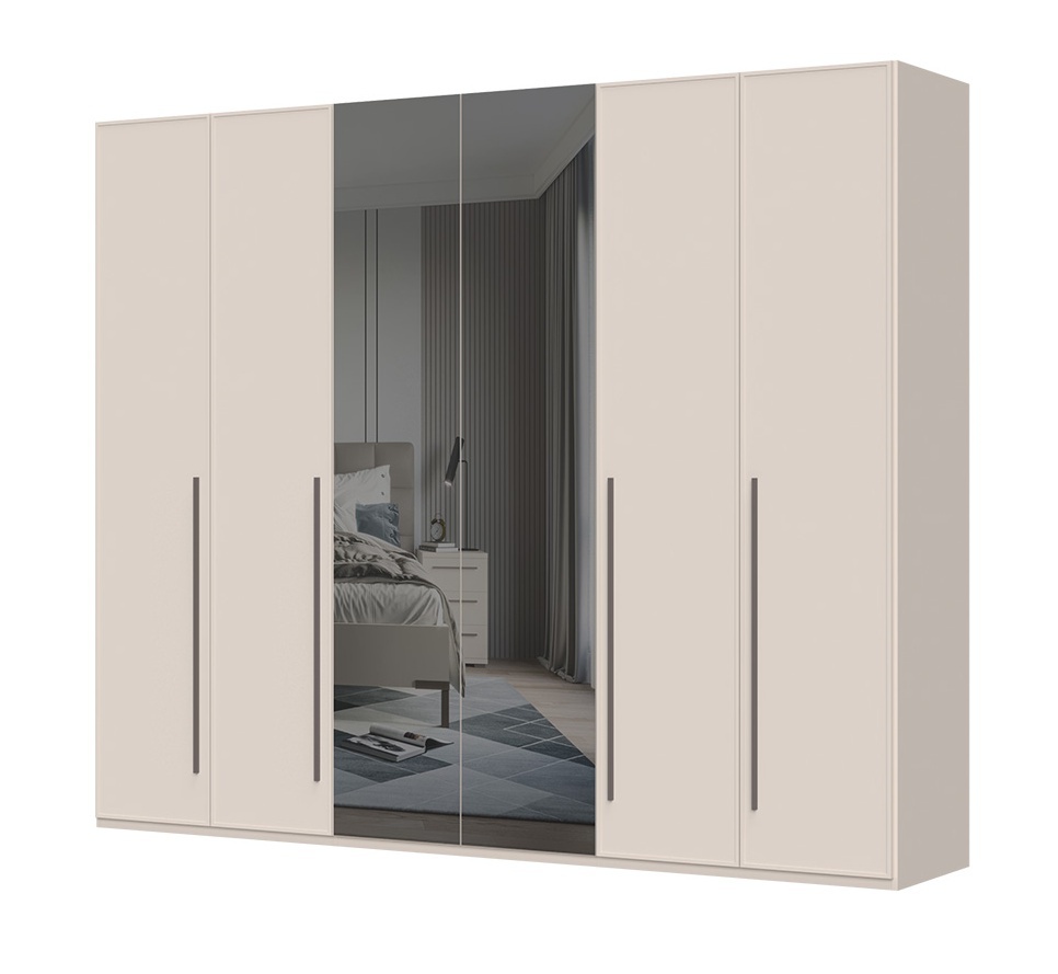Šestidvéřová šatní skříň se zrcadlem baptiste - béžová