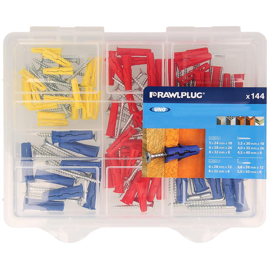 Set universálních hmoždinek s vruty 144 ks