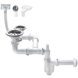 Sifon dřezový 1,5 nebo 2-komorový, připojení k pračce, myčce