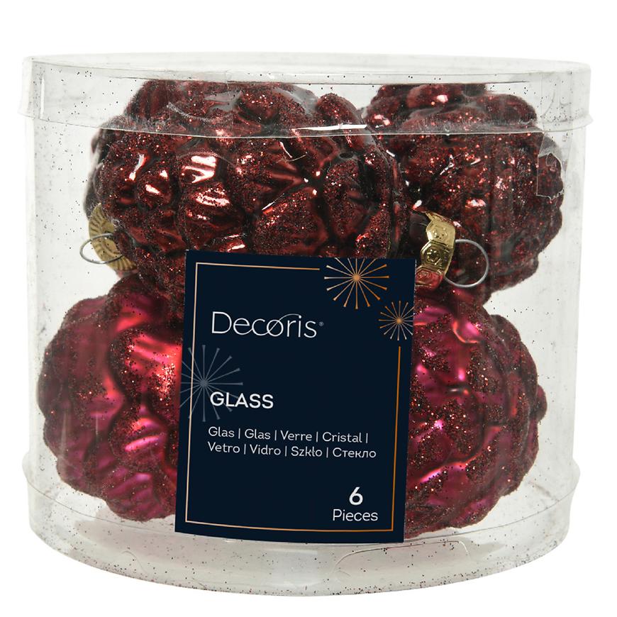 Šišky skleněné 6 ks červené pr. 5cm v7cm