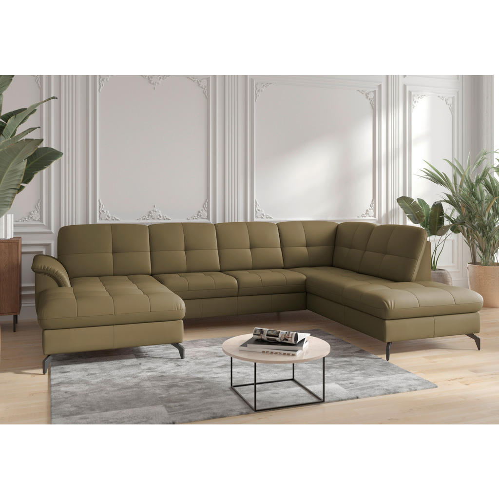 Sit & More SEDACÍ SOUPRAVA, textil, kůže, olivově zelená