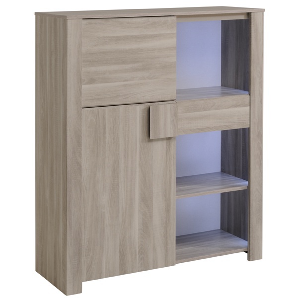 Skříň do jídelny louisa - dub flinstone - s osvětlením led