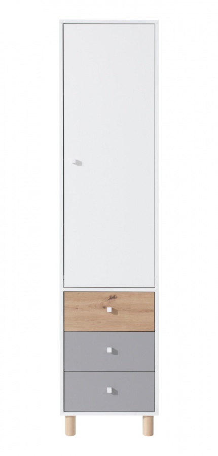 Skříň se šuplíky rasmus 1d - bílá/šedá/dub artisan