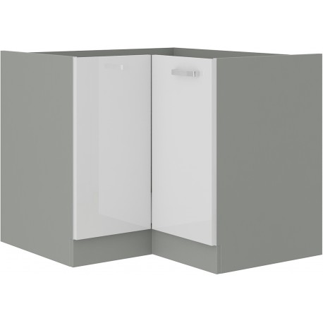 Spodní rohová skříňka 90x90 DN 2F BB Barva korpusu: Šedá, Barva dvířek: Bílý lesk (Blanka)
