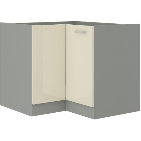 Spodní rohová skříňka 90x90 DN 2F BB Barva korpusu: Šedá, Barva dvířek: Krémový lesk (Karmen)