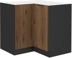 Spodní rohová skříňka Monza 90x90 DN 2F BB Barva korpusu: Černá, Barva dvířek: Ořech okapi
