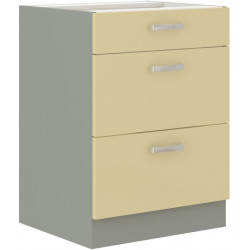 Spodní skříňka 60 D 3S BB - Premium Box Barva korpusu: Šedá, Barva dvířek: Krémový lesk (Karmen)