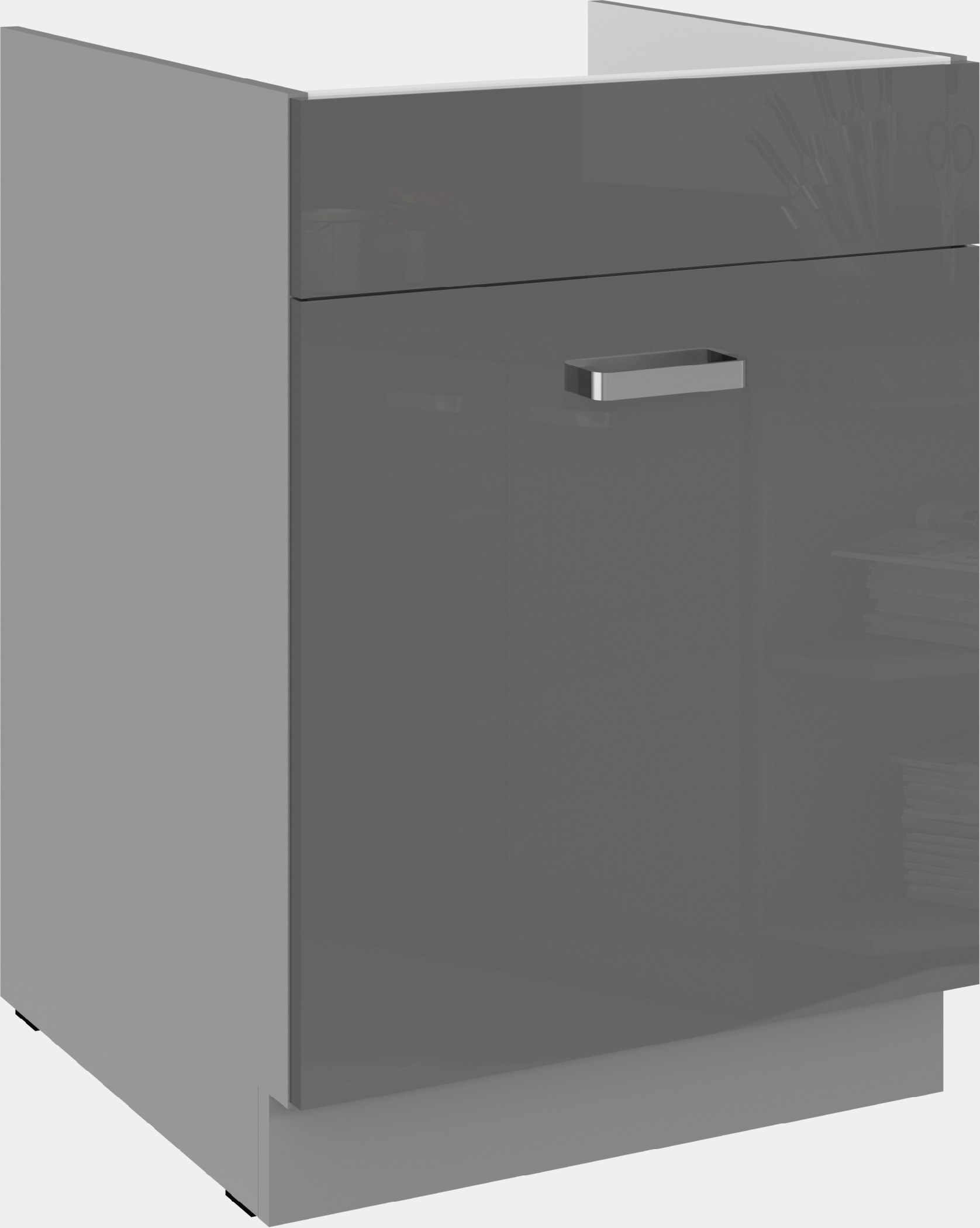 Spodní skříňka 60 ZL 1S BB - Premium Box Barva korpusu: Šedá, Barva dvířek: Šedý lesk (Šedá)