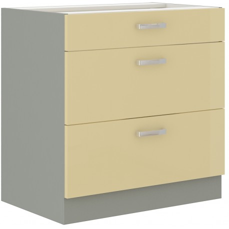 Spodní skříňka 80 D 3S BB - Premium Box Barva korpusu: Šedá, Barva dvířek: Krémový lesk (Karmen)