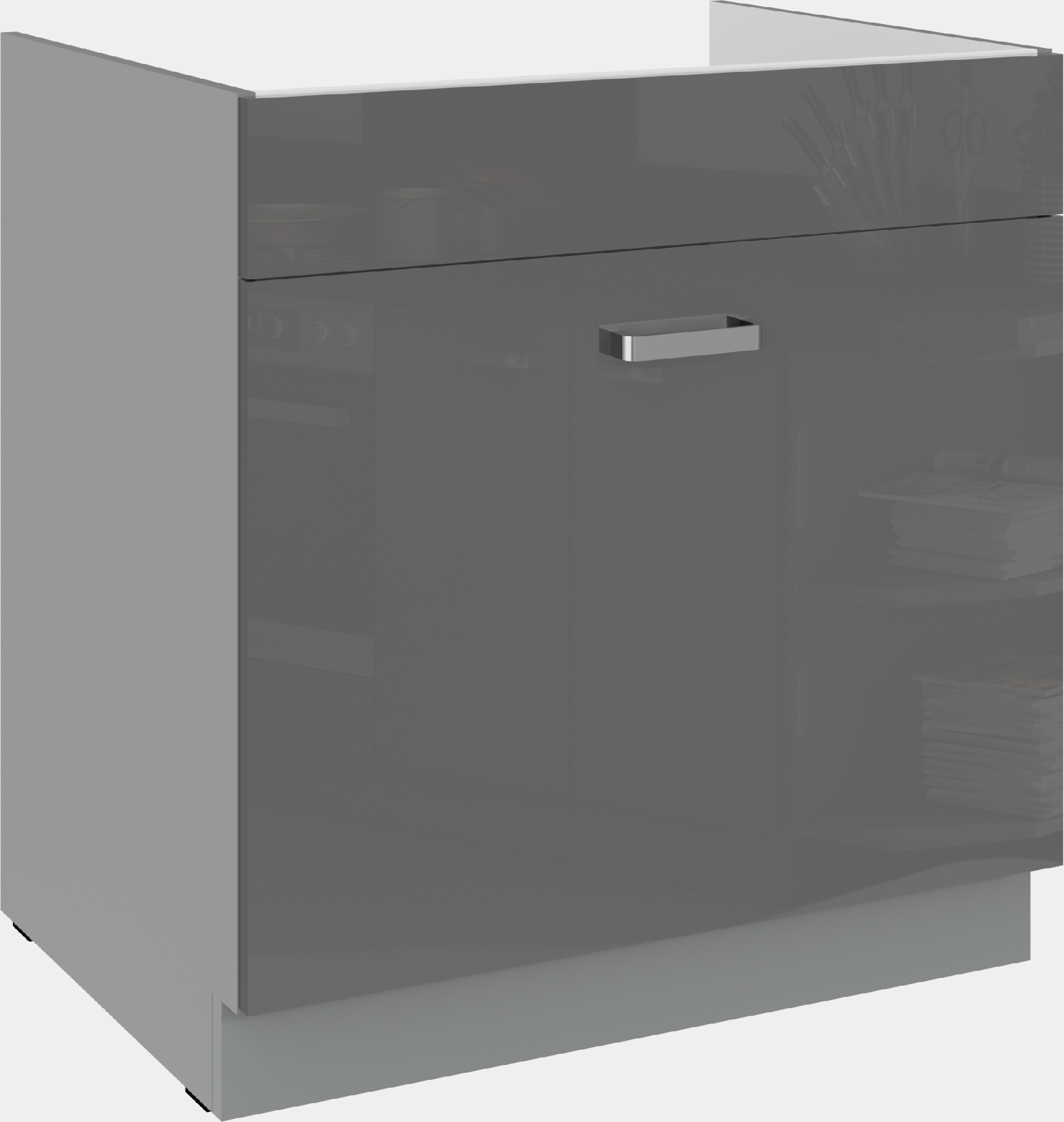 Spodní skříňka 80 ZL 1S BB - Premium Box Barva korpusu: Šedá, Barva dvířek: Šedý lesk (Šedá)