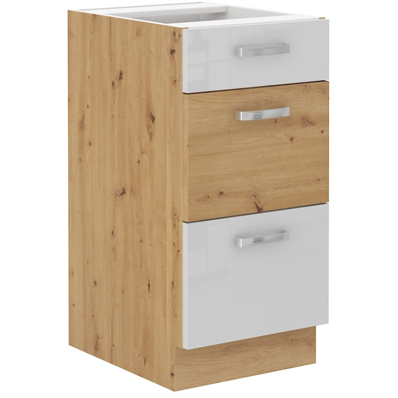 Spodní skříňka Artisan 40 D 3S BB - Premium Box Barva korpusu: Dub artisan, Barva dvířek: Bílý lesk