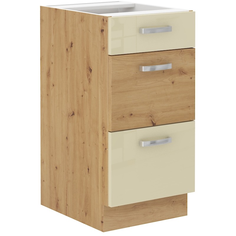 Spodní skříňka Artisan 40 D 3S BB - Premium Box Barva korpusu: Dub artisan, Barva dvířek: Krémový lesk