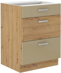 Spodní skříňka Artisan 60 D 3S BB - Premium Box Barva korpusu: Dub artisan, Barva dvířek: Cappucino lesk