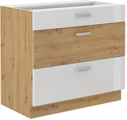 Spodní skříňka Artisan 80 D 3S BB - Premium Box Barva korpusu: Dub artisan, Barva dvířek: Bílý lesk