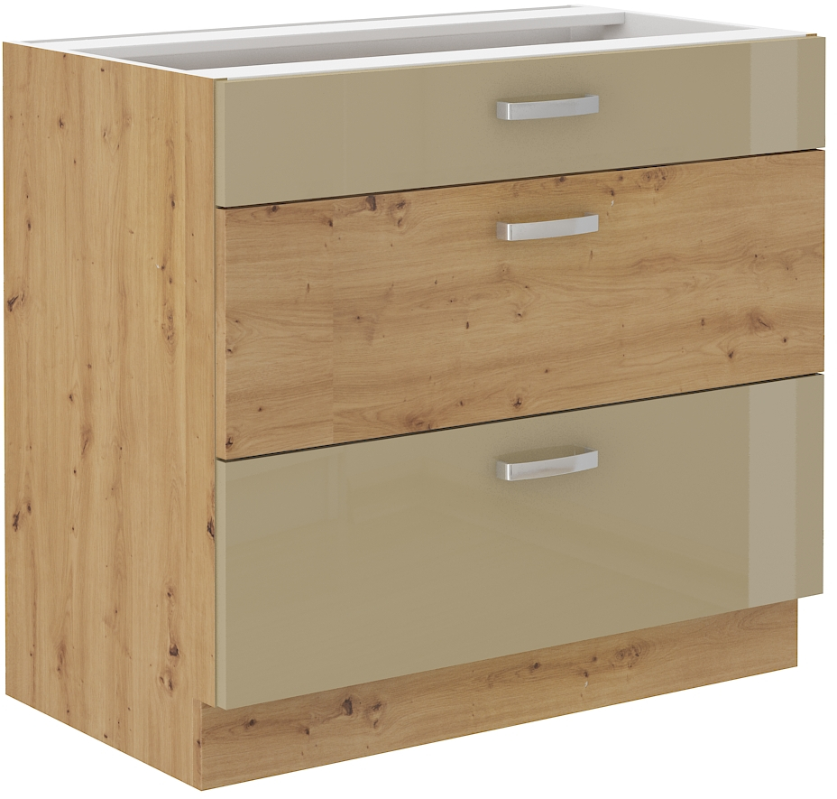 Spodní skříňka Artisan 80 D 3S BB - Premium Box Barva korpusu: Dub artisan, Barva dvířek: Cappucino lesk