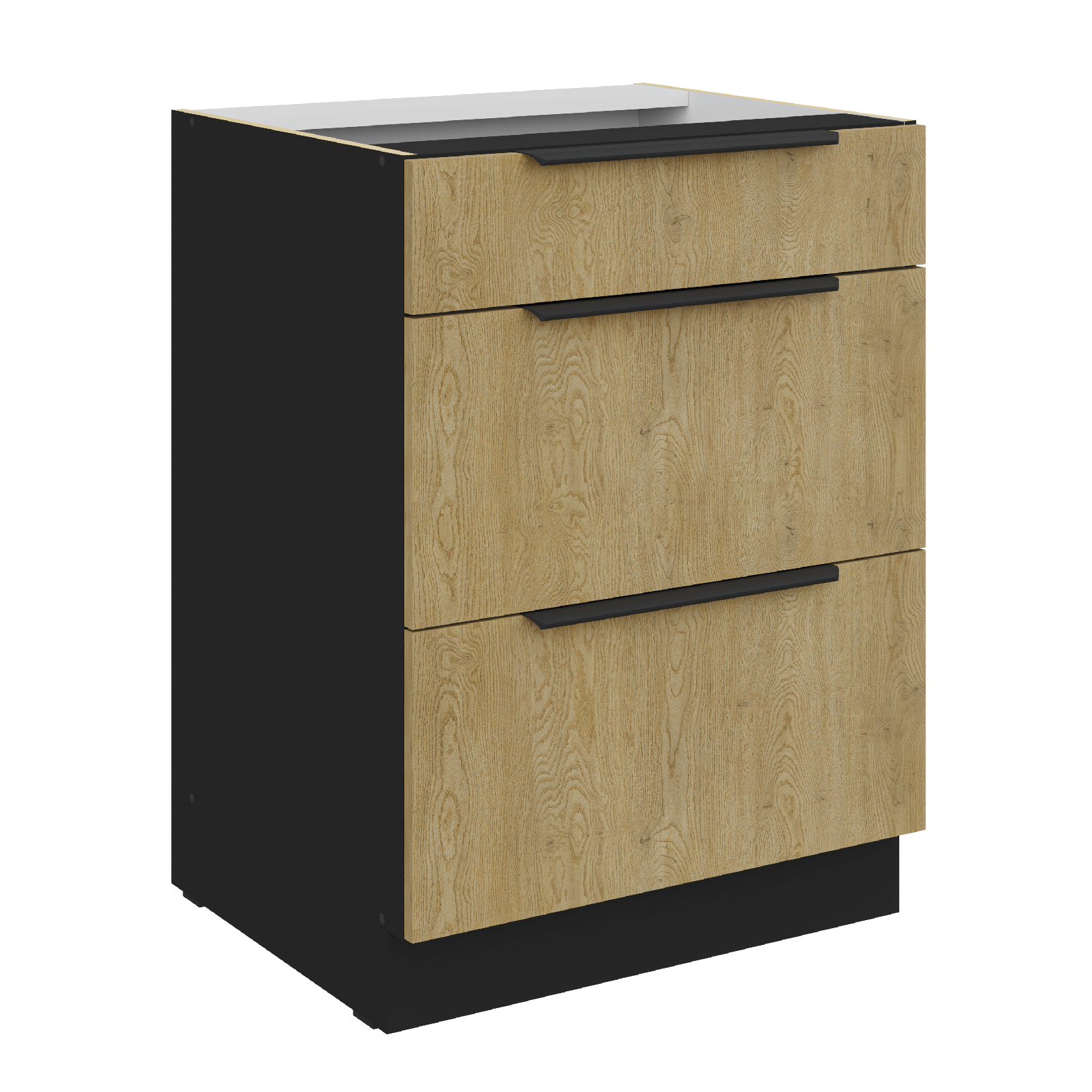 Spodní skříňka Cremona 60 D 3S BB - Premium Box Barva korpusu: Černá, Barva dvířek: Dub Cremona