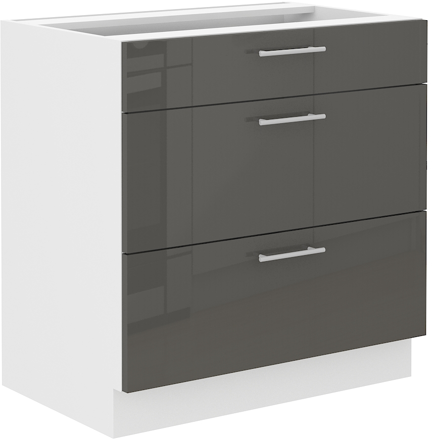 Spodní skříňka Lara 80 D 3S BB - Quadro Barva korpusu: Bílá, Barva dvířek: Šedý lesk