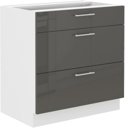 Spodní skříňka Lara 80 D 3S BB - Quadro Barva korpusu: Bílá, Barva dvířek: Šedý lesk