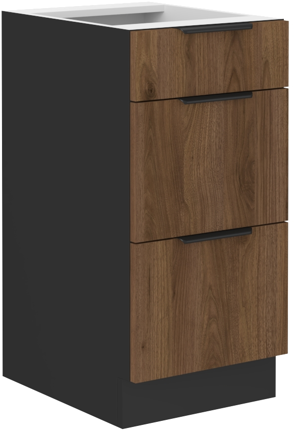 Spodní skříňka Monza 40 D 3S BB - Premium Box Barva korpusu: Černá, Barva dvířek: Ořech okapi