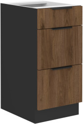 Spodní skříňka Monza 40 D 3S BB - Premium Box Barva korpusu: Černá, Barva dvířek: Ořech okapi