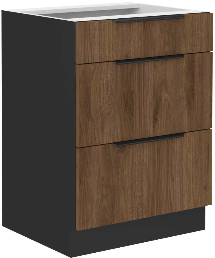 Spodní skříňka Monza 60 D 3S BB - Premium Box Barva korpusu: Černá, Barva dvířek: Ořech okapi