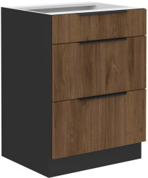 Spodní skříňka Monza 60 D 3S BB - Premium Box Barva korpusu: Černá, Barva dvířek: Ořech okapi