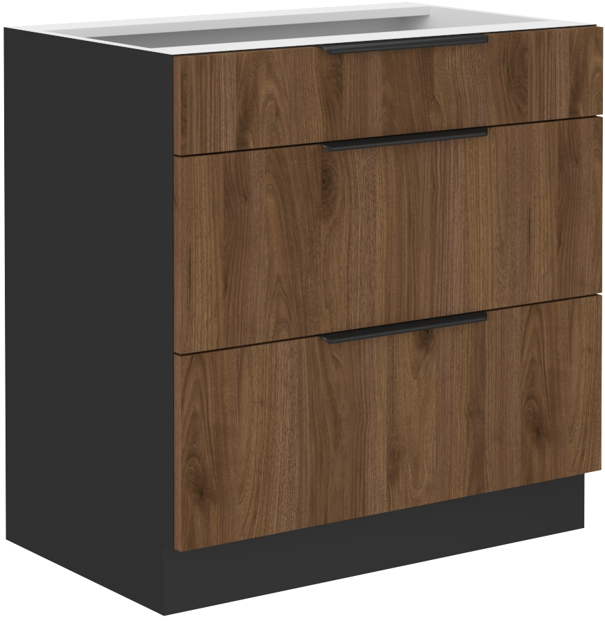 Spodní skříňka Monza 80 D 3S BB - Premium Box Barva korpusu: Černá, Barva dvířek: Ořech okapi