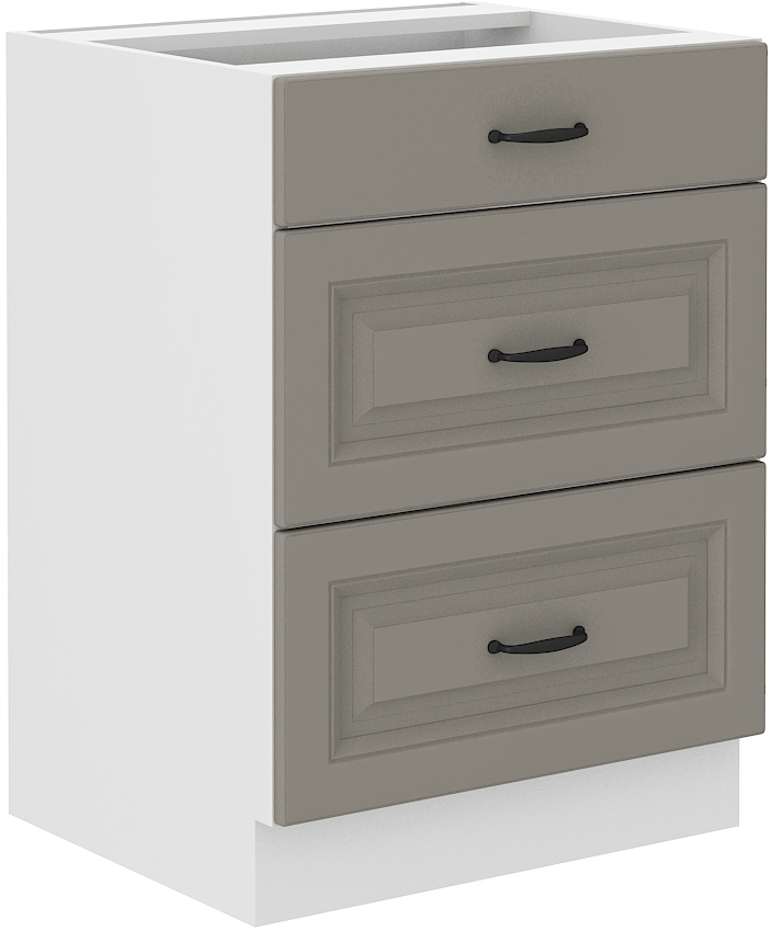 Spodní skříňka Stilo 60 D 3S BB - Premium Box Barva korpusu: Bílá, Barva dvířek: Clay Grey