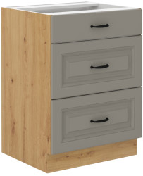 Spodní skříňka Stilo 60 D 3S BB - Premium Box Barva korpusu: Dub artisan, Barva dvířek: Clay Grey