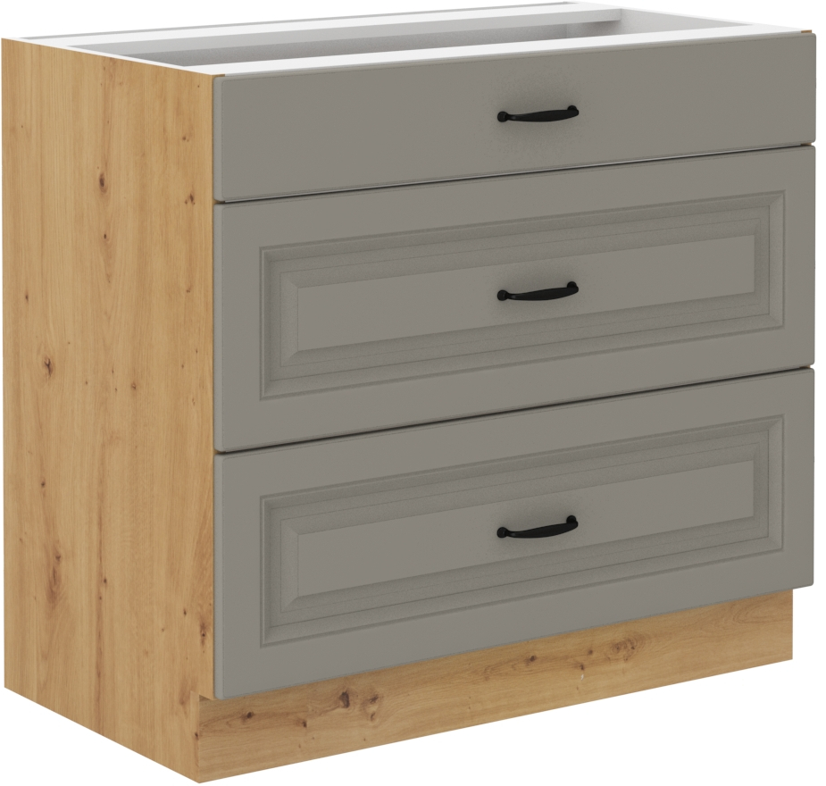 Spodní skříňka Stilo 80 D 3S BB - Premium Box Barva korpusu: Dub artisan, Barva dvířek: Clay Grey